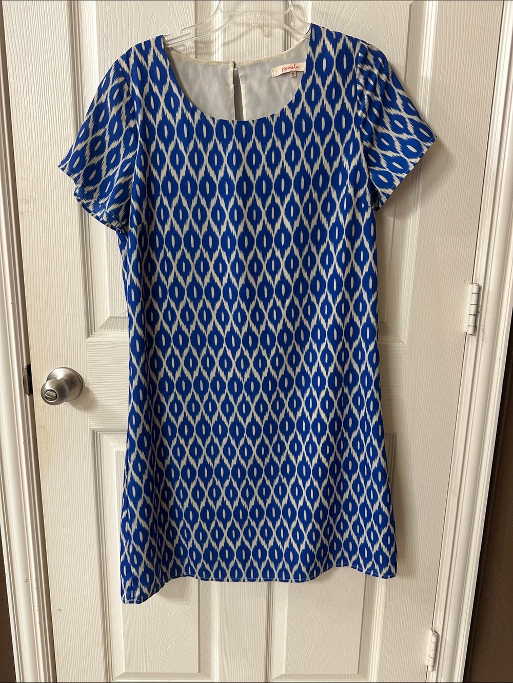 Pomelo Blue and White Diamond-Print Midi Dress